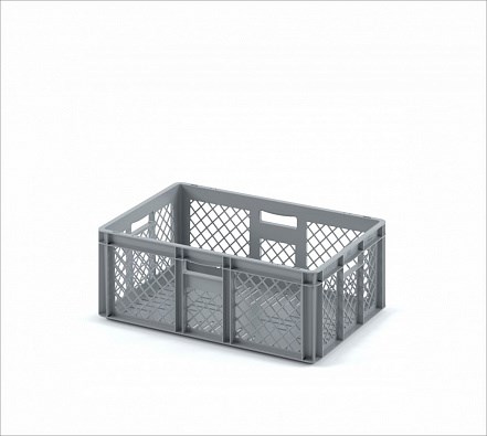 Дигрус Пластиковый ящик(евроконтейнер) 600х400х220 серый, перфорированный с ручками ЯП-EC6422-С/Д ЯП-EC6422-С/Д