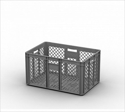 Дигрус Пластиковый ящик(евроконтейнер) 600х400х320 серый перфорированный, с ручками ЯП-EC6432-С/Д ЯП-EC6432-С/Д