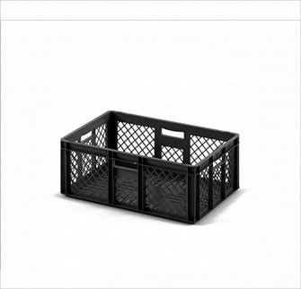 Дигрус Пластиковый ящик(евроконтейнер) 600х400х220 черный перфорированный, с ручками ЯП-EC6422-Ч/Д ЯП-EC6422-Ч/Д